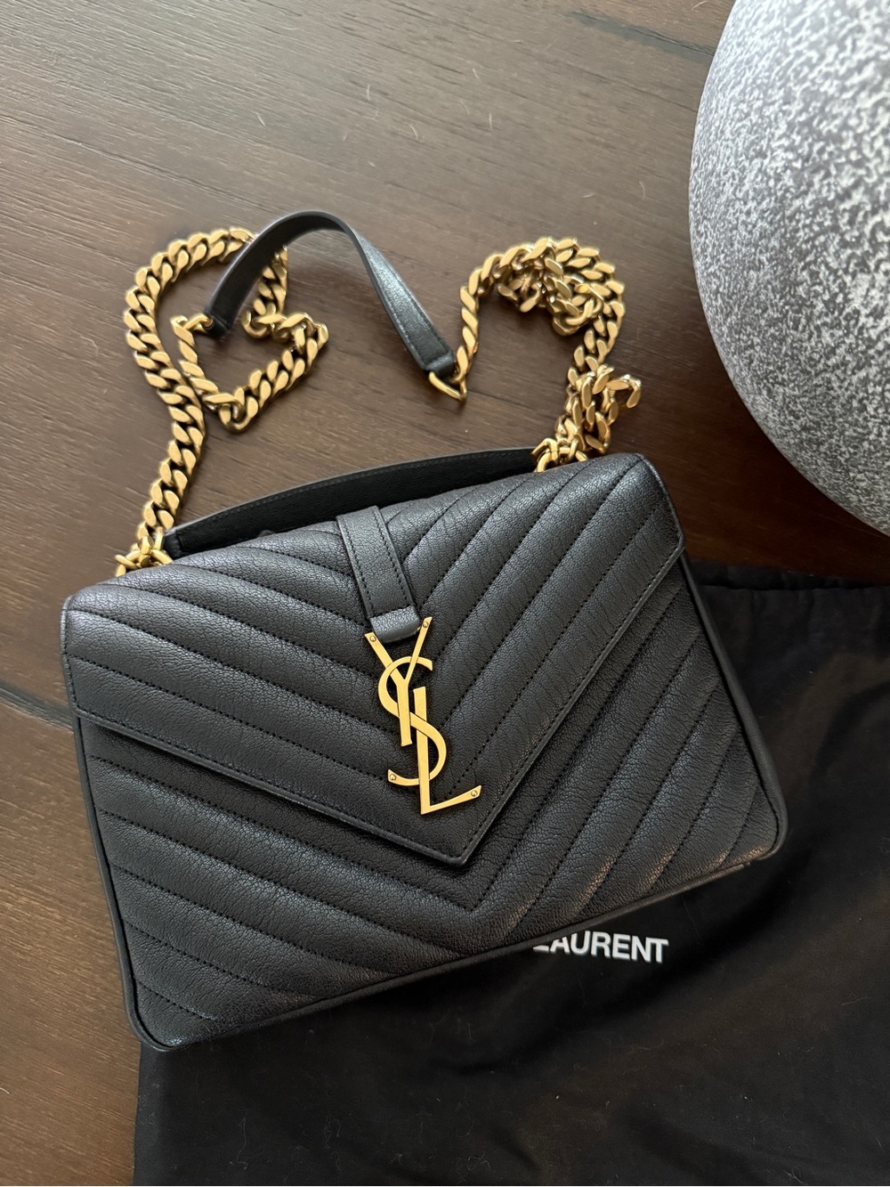 Saint Laurent Medium College Chevron Quilted Shoulder Bag with Gold YSL Hardware